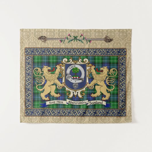 Abercrombie Clan Badge & Tartan w/Lions Wandkleed (Voorkant (horizontaal))