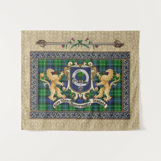 Abercrombie Clan Badge & Tartan w/Lions  Wandkleed (Voorkant (horizontaal))