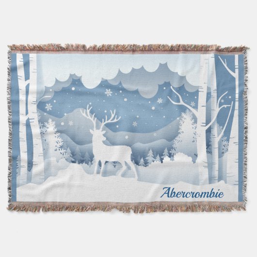Abercrombie Gepersonaliseerde White Stag Winter Sc Deken (Voorkant)
