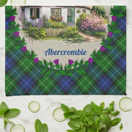Abercrombie Thatched Cottage & Tartan Personalized Theedoek (Gevouwen)
