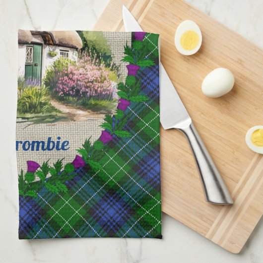 Abercrombie Thatched Cottage & Tartan Personalized Theedoek (Quarter Fold)