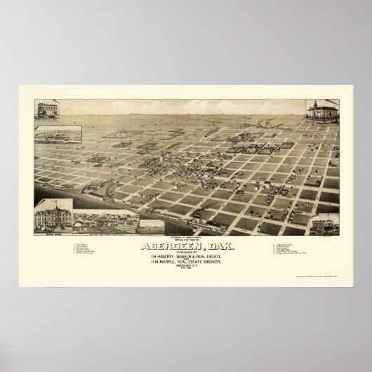 Aberdeen, SD Panorama Map - 1883 Poster (Voorkant)