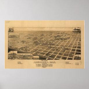 Aberdeen South Dakota 1883 Antiek Panorama Poster