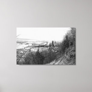 Aberdeen, WA Town Uitzicht Mill en Harbour Photogr Canvas Afdruk
