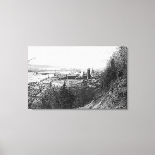 Aberdeen, WA Town Uitzicht Mill en Harbour Photogr Canvas Afdruk (Voorkant)