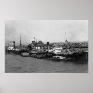 Aberdeen, WA - Uitzicht Waterfront en scheepvaart Poster