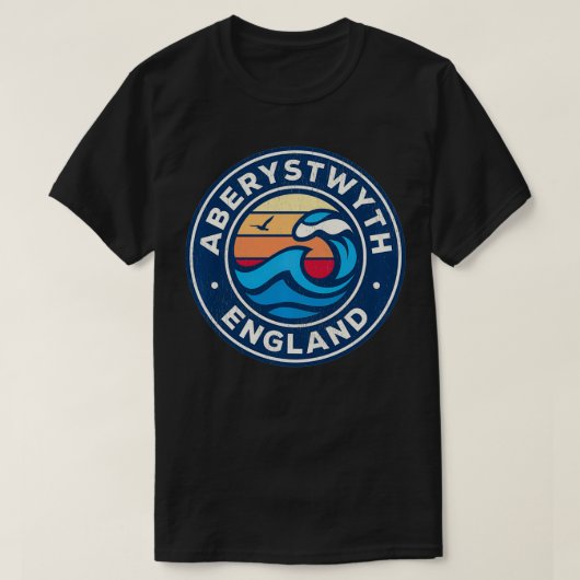 Aberystwyth England Nautical Waves Design T-shirt (Design voorkant)