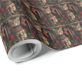 Abessijn met kerstcadeaus open haard cadeaupapier (Rol Hoek)