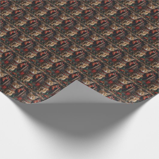 Abessijn met kerstcadeaus open haard cadeaupapier (Hoek)