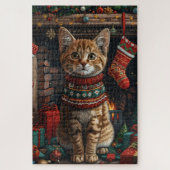 Abessijn met kerstcadeaus open haard legpuzzel (Verticaal)