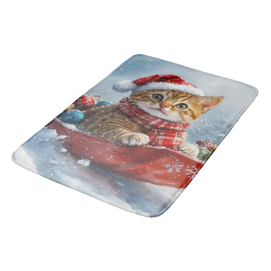 Abessijnse kat in slee laat het sneeuwen Kerstmis Badmat (Gekanteld)