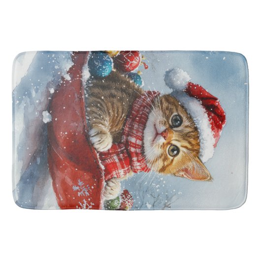 Abessijnse kat in slee laat het sneeuwen Kerstmis Badmat (Voorkant)