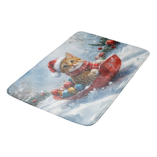 Abessijnse kat in slee laat het sneeuwen Kerstmis Badmat (Gekanteld)