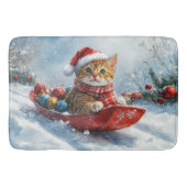 Abessijnse kat in slee laat het sneeuwen Kerstmis Badmat (Voorkant)