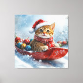 Abessijnse kat in slee laat het sneeuwen Kerstmis Canvas Afdruk (Voorkant)