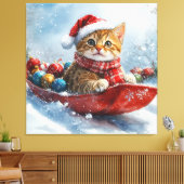 Abessijnse kat in slee laat het sneeuwen Kerstmis Canvas Afdruk (Insitu (Woonkamer))
