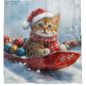 Abessijnse kat in slee laat het sneeuwen Kerstmis Douchegordijn (Voorkant)
