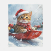 Abessijnse kat in slee laat het sneeuwen Kerstmis Fleece Deken (Voorkant)