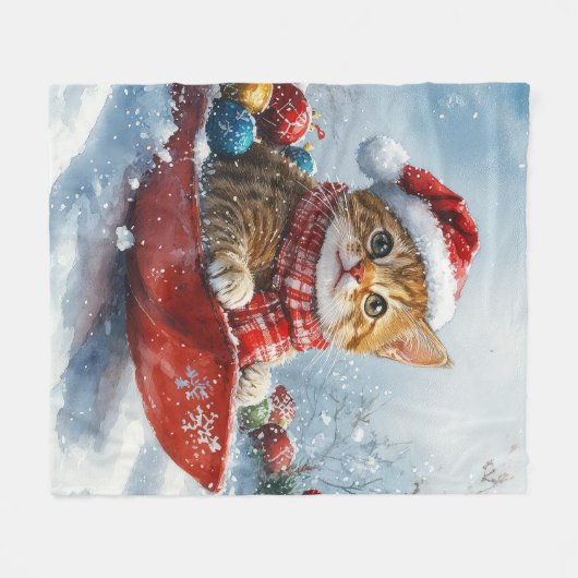 Abessijnse kat in slee laat het sneeuwen Kerstmis Fleece Deken (Voorkant (Horizontaal))
