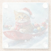 Abessijnse kat in slee laat het sneeuwen Kerstmis Glazen Onderzetter (Achterkant)