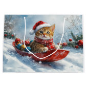 Abessijnse kat in slee laat het sneeuwen Kerstmis Groot Cadeauzakje (Voorkant)