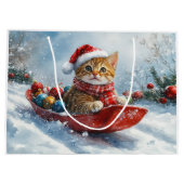 Abessijnse kat in slee laat het sneeuwen Kerstmis Groot Cadeauzakje (Achterkant)