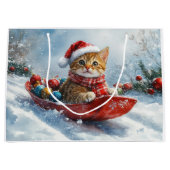 Abessijnse kat in slee laat het sneeuwen Kerstmis Groot Cadeauzakje (Voorkant)