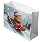 Abessijnse kat in slee laat het sneeuwen Kerstmis Groot Cadeauzakje (Achterkant Gekanteld)