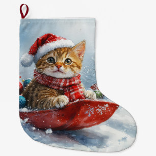 Abessijnse kat in slee Laat het sneeuwen Kerstmis Grote Kerstsok