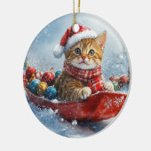 Abessijnse kat in slee laat het sneeuwen Kerstmis Keramisch Ornament (Links)