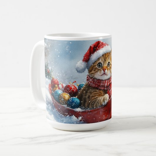 Abessijnse kat in slee laat het sneeuwen Kerstmis Koffiemok (Voorkant links)