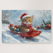 Abessijnse kat in slee laat het sneeuwen Kerstmis Legpuzzel (Horizontaal)