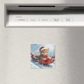 Abessijnse kat in slee laat het sneeuwen Kerstmis Magneet (Insitu (Vaatwasser))