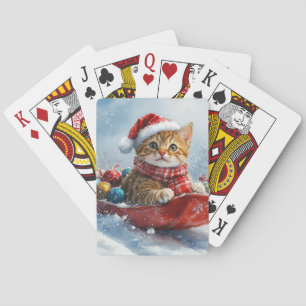Abessijnse kat in slee laat het sneeuwen Kerstmis Pokerkaarten