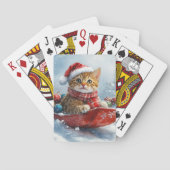 Abessijnse kat in slee Laat het sneeuwen Kerstmis Pokerkaarten (Achterkant)