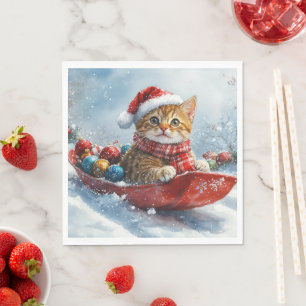 Abessijnse kat in slee Laat het sneeuwen Kerstmis Servet