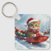 Abessijnse kat in slee laat het sneeuwen Kerstmis Sleutelhanger (Voorkant)