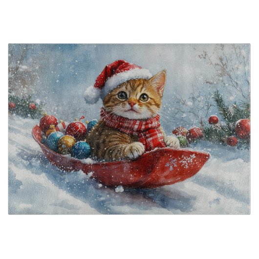 Abessijnse kat in slee laat het sneeuwen Kerstmis Snijplank (Voorkant)