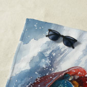 Abessijnse kat in slee laat het sneeuwen Kerstmis Strandlaken (In situ)