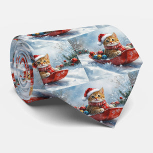 Abessijnse kat in slee Laat het sneeuwen Kerstmis Stropdas