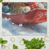 Abessijnse kat in slee laat het sneeuwen Kerstmis Theedoek (Gevouwen)