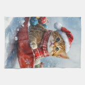 Abessijnse kat in slee laat het sneeuwen Kerstmis Theedoek (Horizontaal)