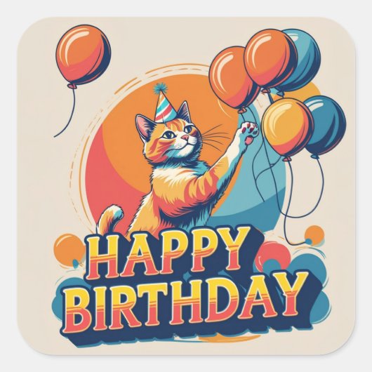 Abessijnse kat kleurrijk vierkante sticker (Voorkant)