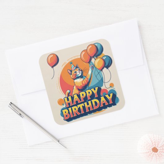 Abessijnse kat kleurrijk vierkante sticker (Envelop)