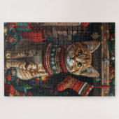 Abessijnse kat met kerstcadeaus open haard legpuzzel (Horizontaal)