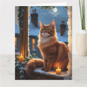 Abessijnse kat met kerstverlichting vakantie kaart (Voorkant)