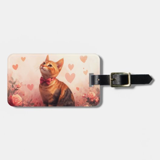 Abessijnse kat met rozen - Valentijnsdag  Bagagelabel (Voorkant horizontaal)