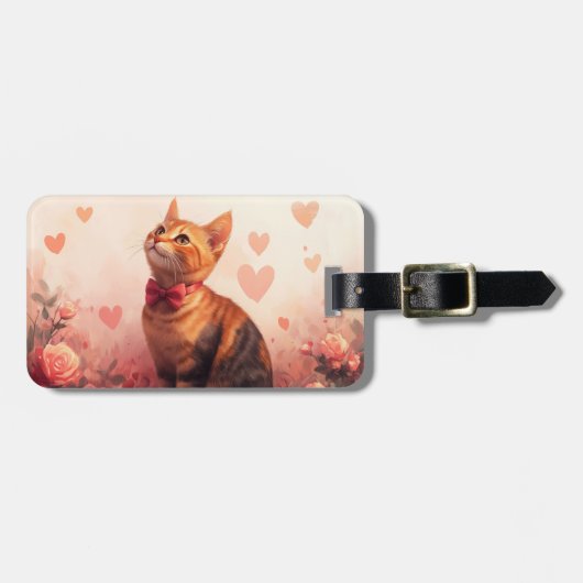 Abessijnse Kat met Rozen - Valentijnsdag Bagagelabel (Voorkant horizontaal)