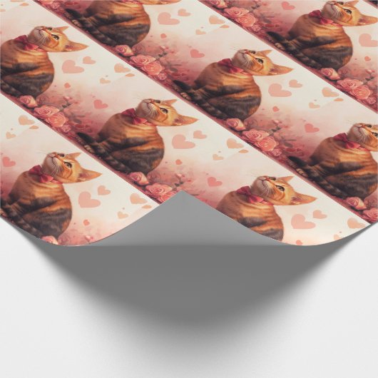 Abessijnse kat met Rozen - Valentijnsdag Cadeaupapier (Hoek)