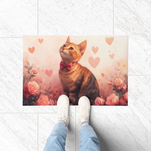 Abessijnse kat met rozen - Valentijnsdag  Deurmat (Binnen)